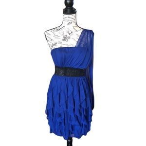 Roberta Blue Mesh Tiered Party Dress